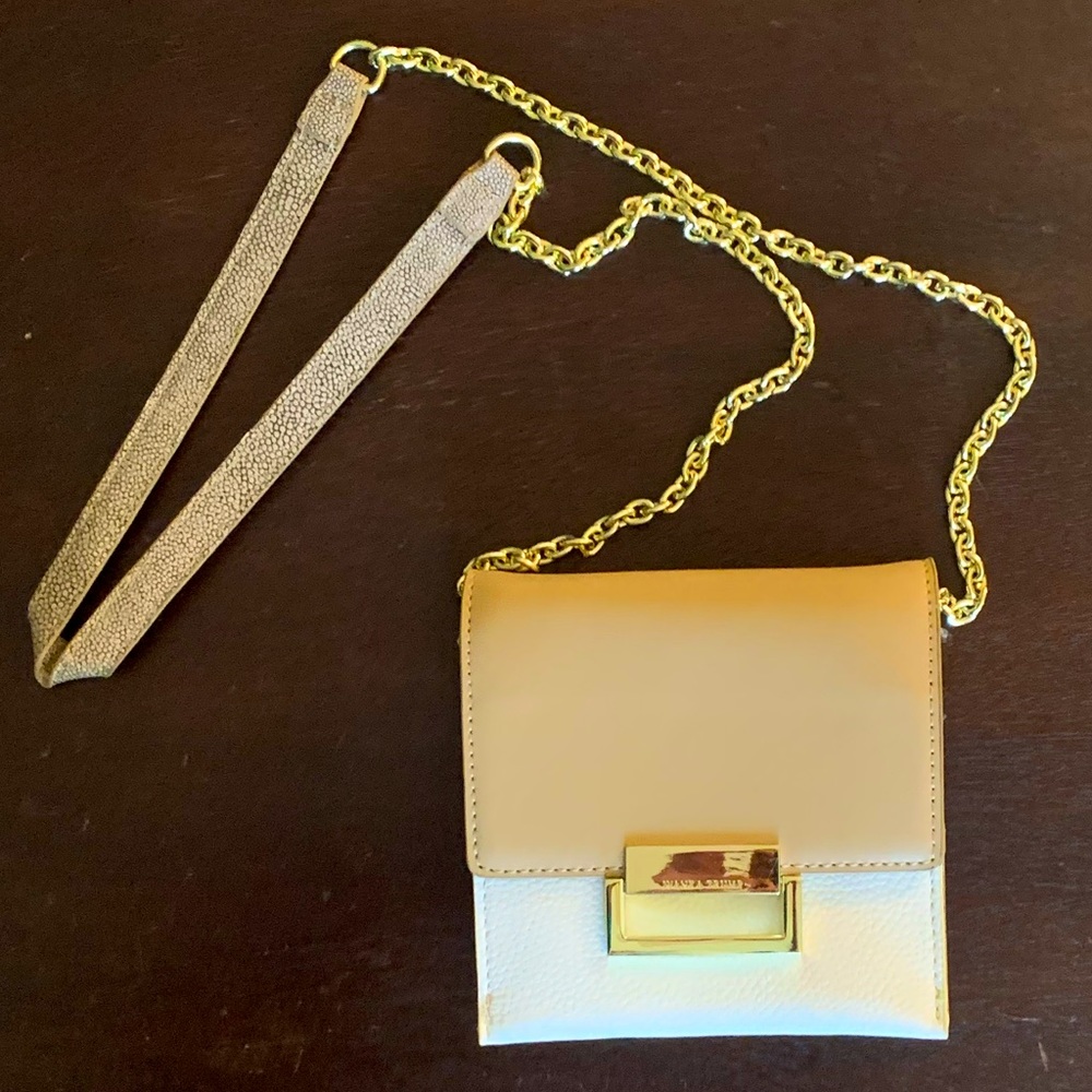 Ivanka Trump Tan and White Mini Bag with Gold Chain